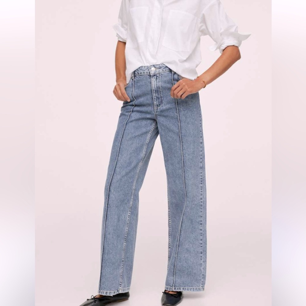 Mango Front Seam 💯 Cotton Wide Leg Jean Size 10